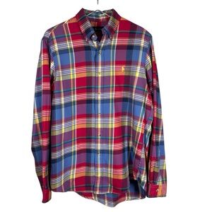 RALPH LAUREN Men's Medium Multi-Color Plaid Classic Oxford Button Down Shirt